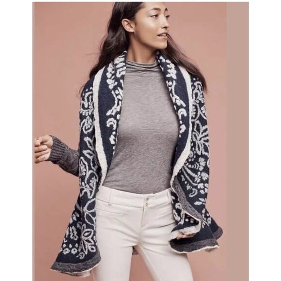 Anthropologie Sleeping On Snow Open Front Cardigan Sweater Wool Blend Boho Sz XL - Picture 2 of 11